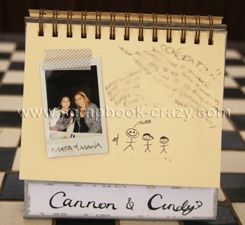 instax guest book with a couple of missing guests drawn in by hand. too cute.